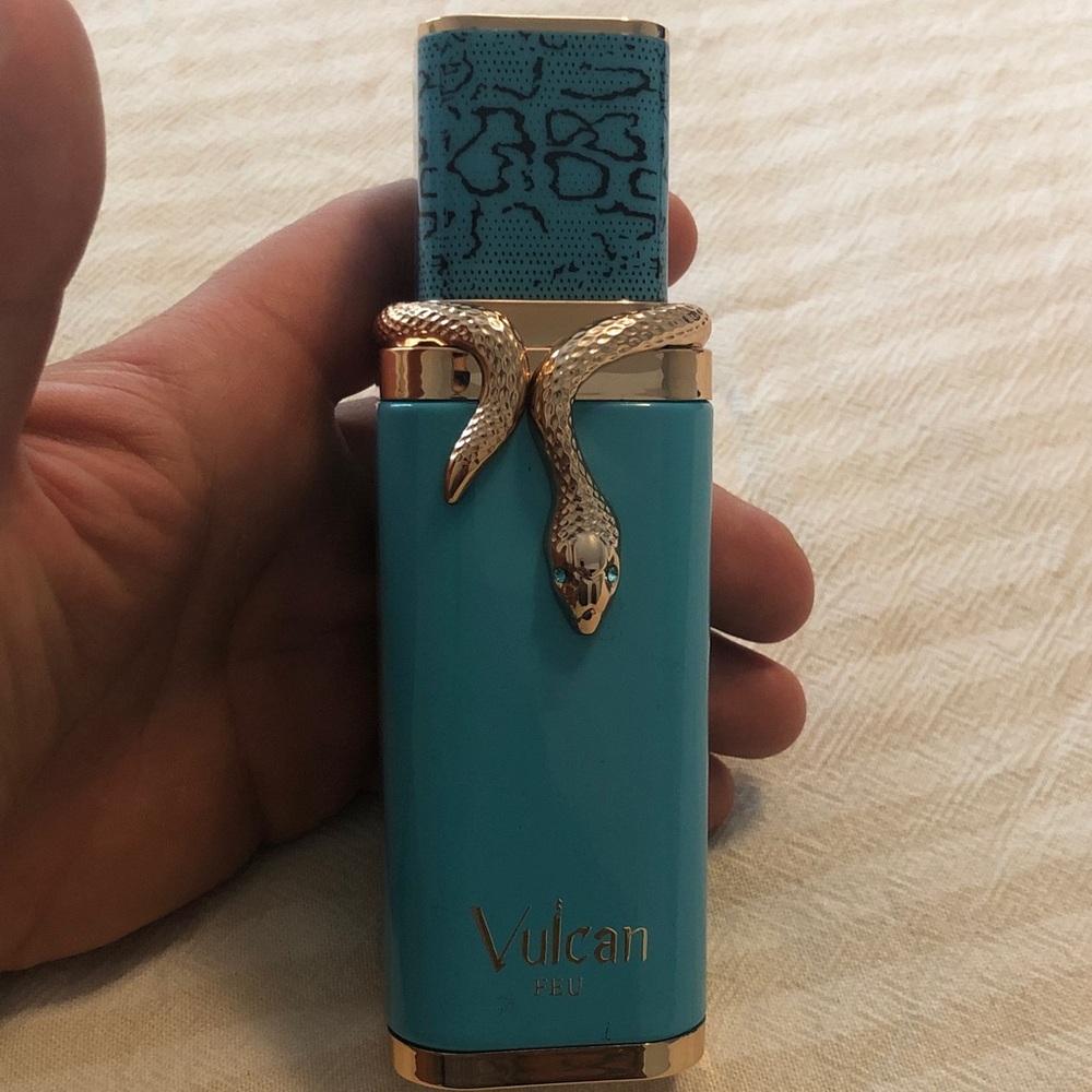 French Avenue Vulcan Feu Fragrance Bottle - Teal with Gold Snake Accent